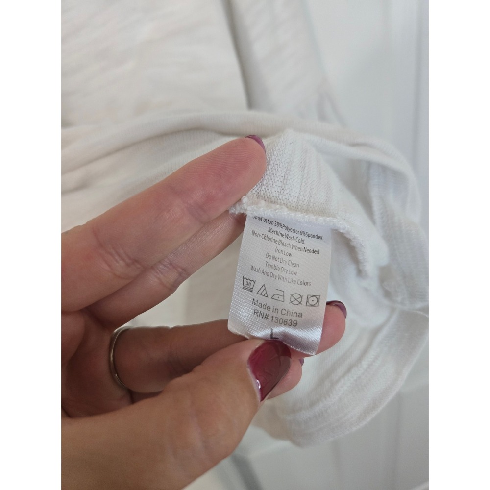Earthbound Trading Co White Ruched Front Ruffle Bell Sleeve Boho Slub Top Large - Picture 5 of 5